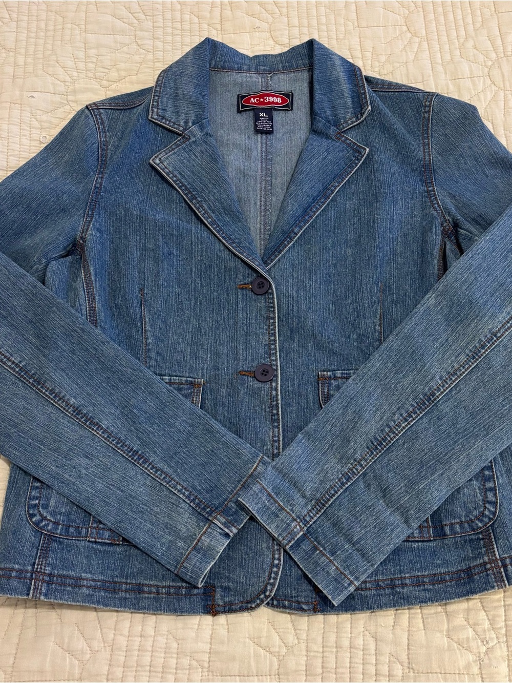 Women's Blue Denim Blazer Jacket - Picture 2 of 5